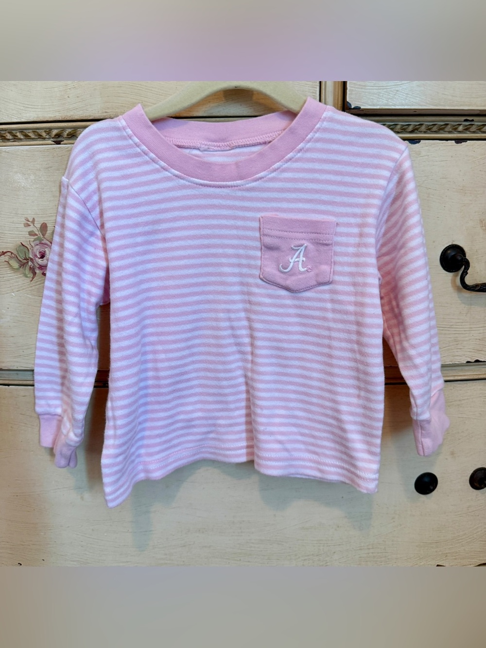 Girls' Pink Striped Long-Sleeve Sweatshirt Top with Bama A Pocket